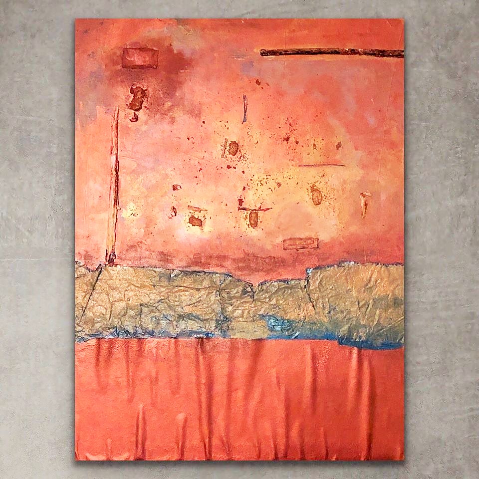 Mixed-media work titled Greed Decomposed on a Martian Desert.