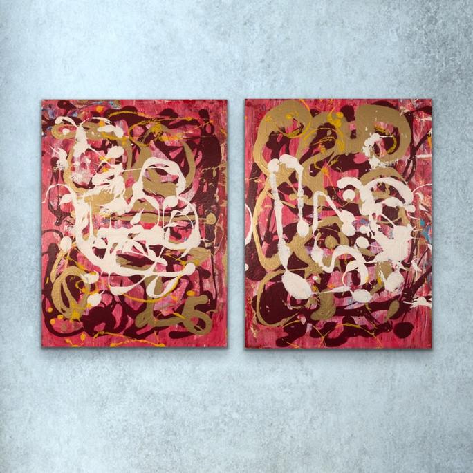 Acrylic diptych titled Simulacrum of Movement.